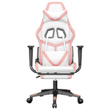 Massage Gaming Chair with Footrest White&Pink Faux Leather