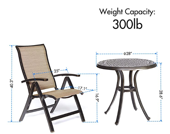 [Dropshipping] 3 Piece Bistro Set, Dining Table Folding Chairs Garden Backyard Outdoor Patio Furniture