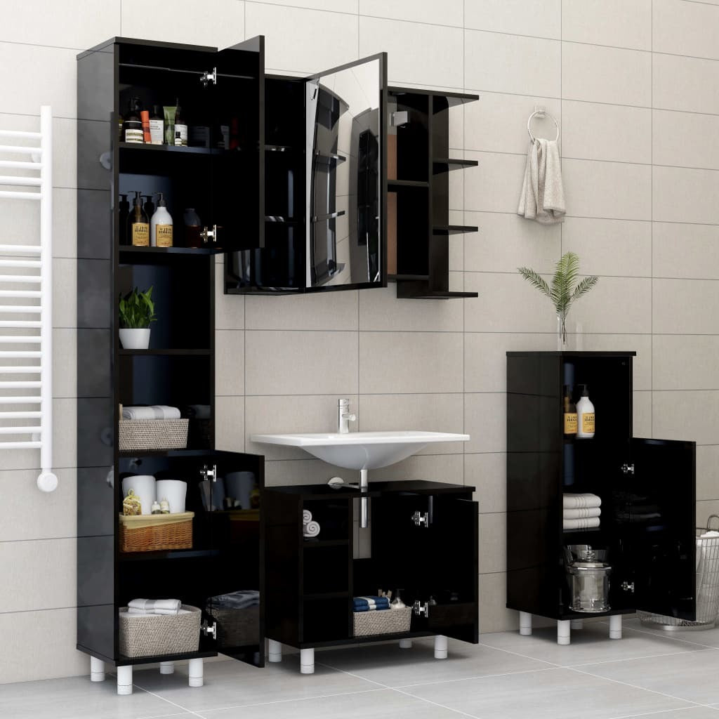 Bathroom Mirror Cabinet High Gloss Black 31.5"x8.1"x25.2" Engineered Wood